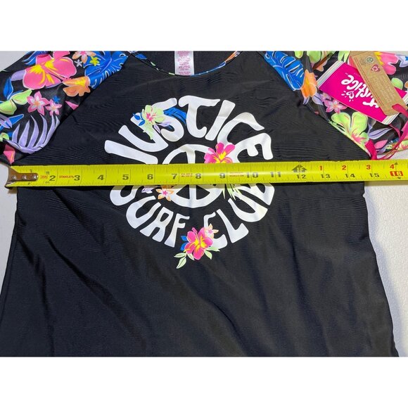 Justice Girls Size XL 16/18 2 piece Rashguard Long Sleeve Floral Sleeves Black M - Picture 5 of 11